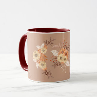 Autumn Bloom – Warm Beige & Orange Floral Art Mugg