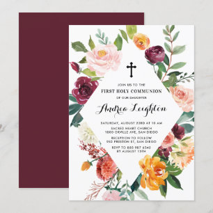 Autumn Blooms Blommigt Ram First Heliga Communion Inbjudningar