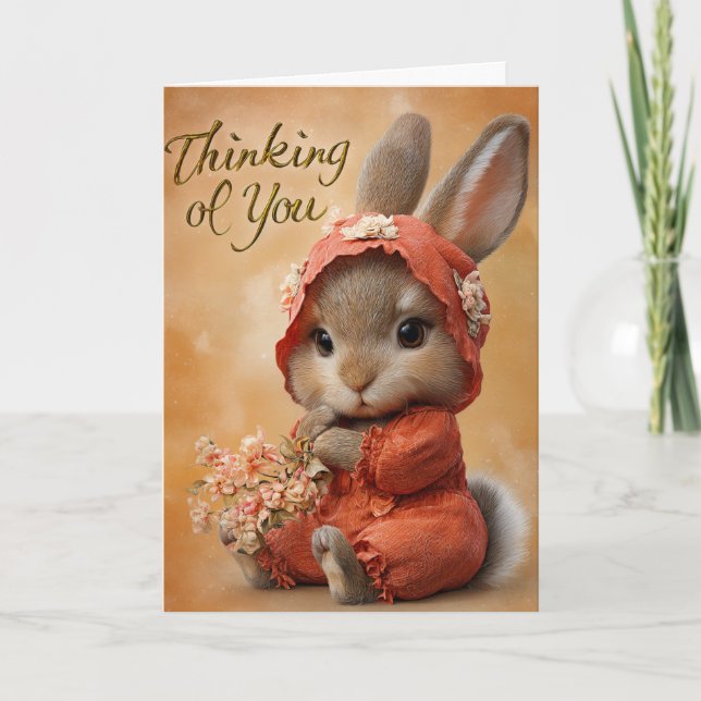 Autumn Blossom Baby Bunny Thinking of You Card Kort (Framsida)
