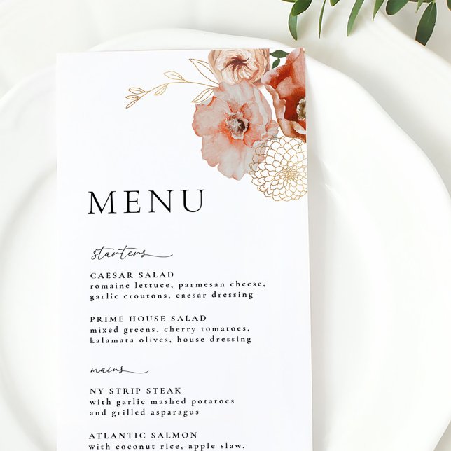 Autumn Bohemian Blommigt Fall Wedding Menu Meny (Skapare uppladdad)