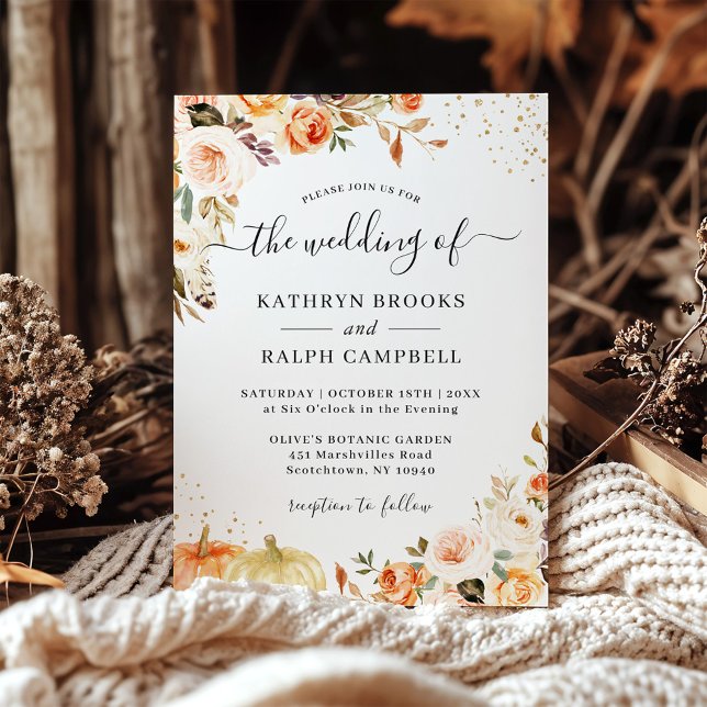 Autumn Bohemian Blommigt Guld Confetti Fall Weddin Inbjudningar (Skapare uppladdad)