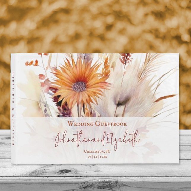 Autumn Boho Blommigt Bröllop | Vit Gästböcker (Autumn Boho Floral White Wedding Guestbook)