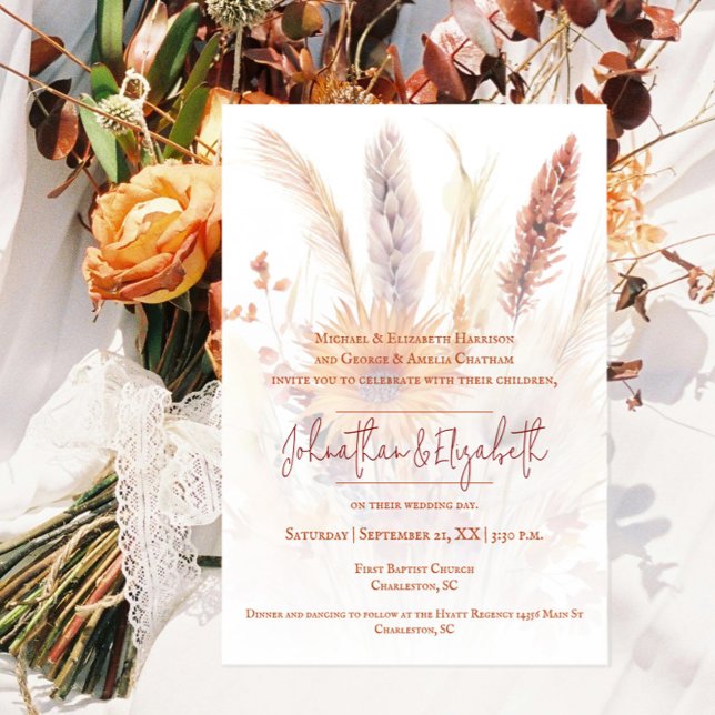 Autumn Boho Blommigt Bröllop | Vit Inbjudningar (Autumn Boho Floral White Wedding Invitation)