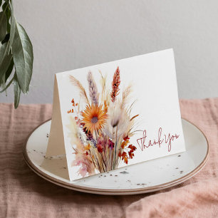 Autumn Boho Blommigt Bröllop Vit Tack Kort