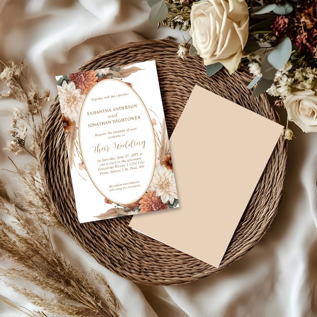 Autumn Boho Blommigt Oval Gräns Bröllop | Inbjudningar (Skapare uppladdad)