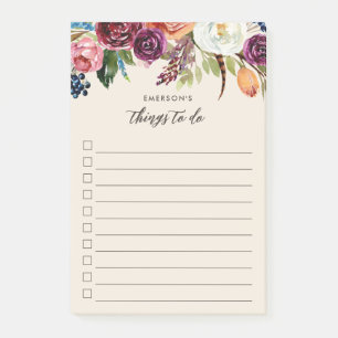 Autumn Boho Blooms Personlig to Do List Post-it Block