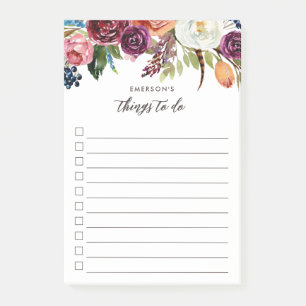 Autumn Boho Blooms Personlig to Do List Post-it Block