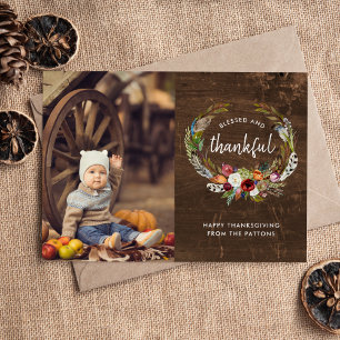 Autumn Boho Blooms Thanksgiving Photo Flat Julkort