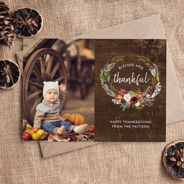 Autumn Boho Blooms Thanksgiving Photo Flat Julkort (Skapare uppladdad)