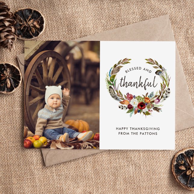 Autumn Boho Blooms Thanksgiving Photo Flat Julkort (Skapare uppladdad)