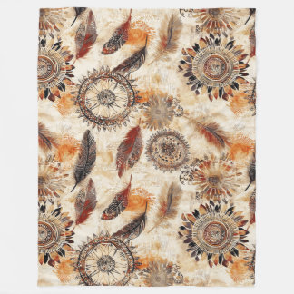 Autumn Boho Feathers Fleecefilt