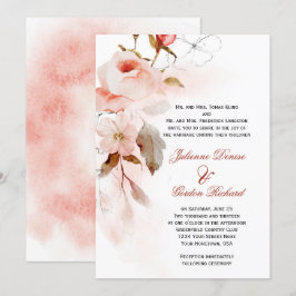 Autumn Boho Marsala Burgudy Blommigten Bröllop Inbjudningar