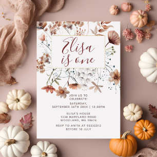 Autumn Boho Wildblommor 1:a födelsedag Party inbju Inbjudningar