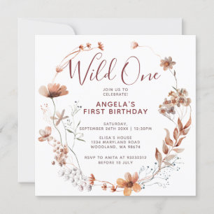 Autumn Boho Wildblommor 1:a födelsedag Party inbju Inbjudningar