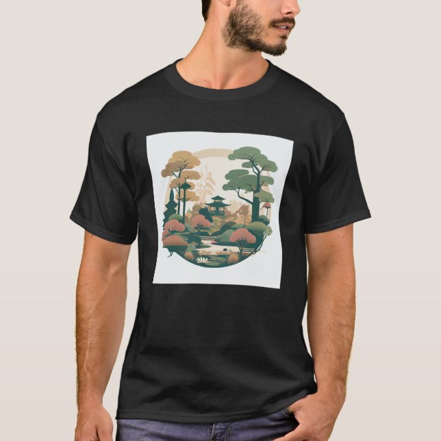 Autumn Bonsai Träd Garden Shrine Pond Japansk St T Shirt (Framsida)