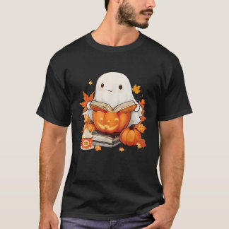 Autumn Bookish Boo Ghost Reading Bok Pumpkin T Shirt