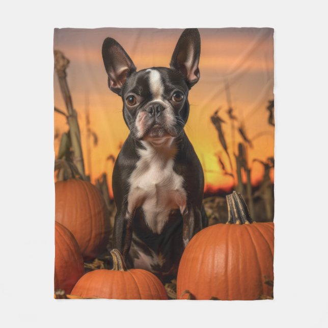 Autumn Boston Terrier Fleecefilt (Framsidan)