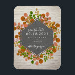 Autumn Botanical Brick Bröllop spara datum Magnet<br><div class="desc">En elegant bröllop spara datum-magnet med en botanisk höstfallsfoliedesign med en svart och vit tegelbakgrund. Leta efter matchande bröllopsinbjudningar och andra samordnande saker på Jill's Paperie.</div>