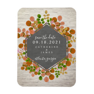 Autumn Botanical Brick Bröllop spara datum Magnet
