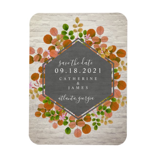 Autumn Botanical Brick Bröllop spara datum Magnet (Vertikal)