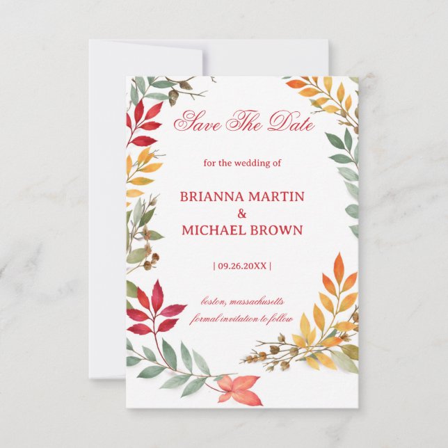 Autumn Botanical Leaves Frame Spara Datumet (Framsida)