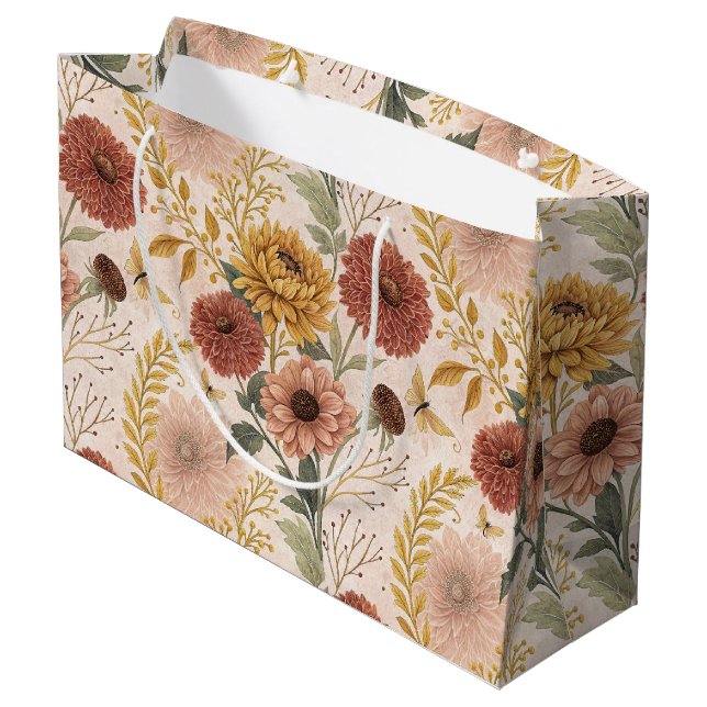 Autumn Bouquet Mönster Large Gift Bag (Baksidan Vinklad)