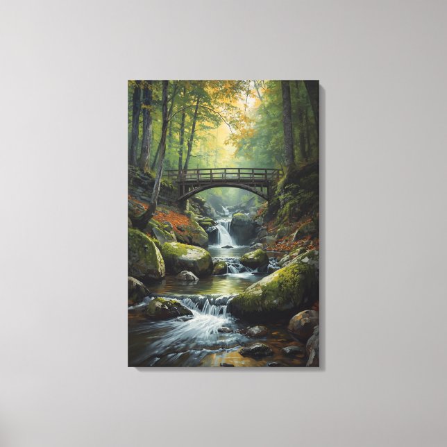 Autumn Bridge Waterfall Canvas Print (Framsida)