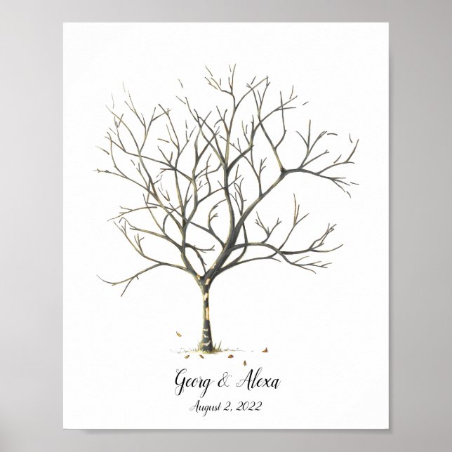 Autumn Bröllop Fingerprint Träd Guestbook Poster (Framsidan)