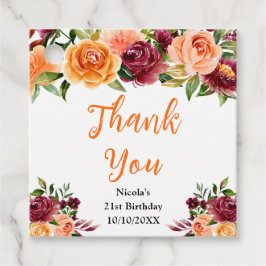 Autumn Burgundy and Orange Birthday Thank You Gåvor Etiketter
