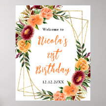 Autumn Burgundy and Orange Birthday Welcome