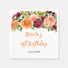Autumn Burgundy and Orange Floral Birthday Pappersservett