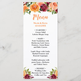 Autumn Burgundy and Orange Floral Wedding Meny