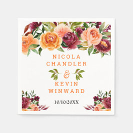 Autumn Burgundy and Orange Floral Wedding Pappersservett