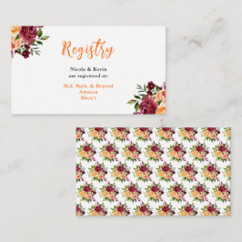 Autumn Burgundy and Orange Floral Wedding Registry Tilläggskort