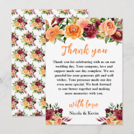 Autumn Burgundy and Orange Floral Wedding Tack Kort