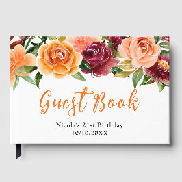 Autumn Burgundy and Orange Flowers Birthday  Gästböcker