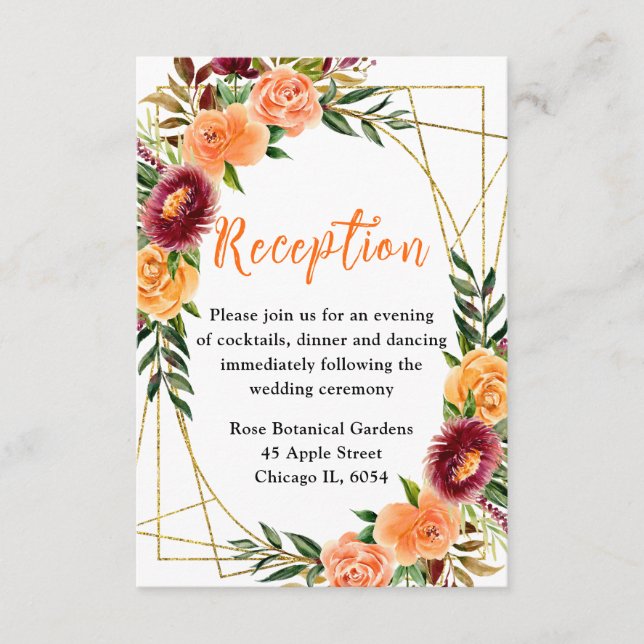 Autumn Burgundy and Orange Flowers Tilläggskort (Framsida)