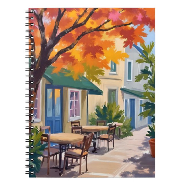Autumn Cafe Watercolor Fall Foliage Anteckningsbok (Framsidan)