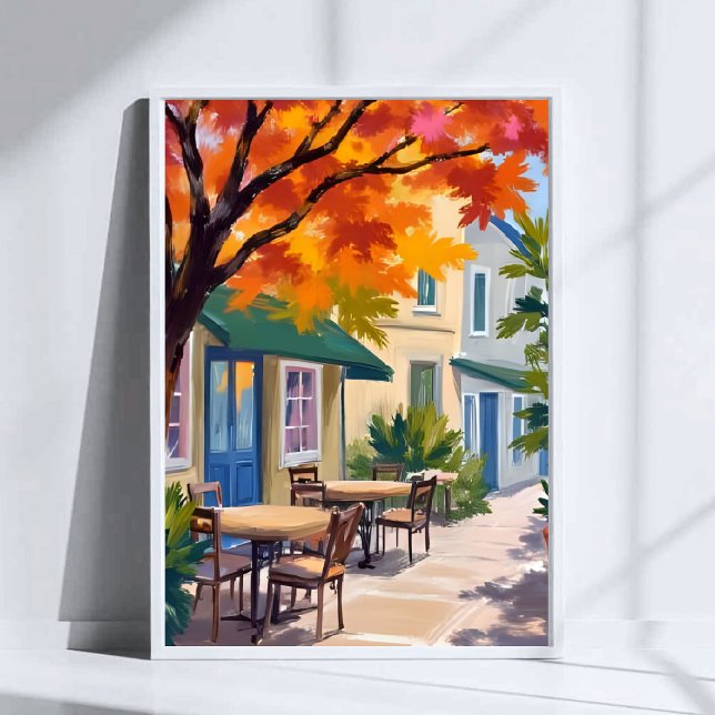 Autumn Cafe Watercolor Fall Foliage Art Poster (Skapare uppladdad)