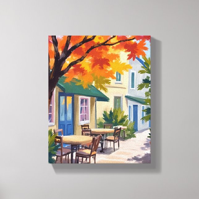 Autumn Cafe Watercolor Fall Foliage Canvastryck (Framsida)