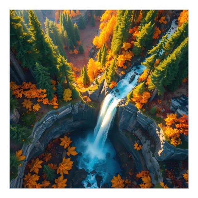 Autumn Canyon Waterfall – Vibrant Fall Forest Land Fototryck (Framsidan)