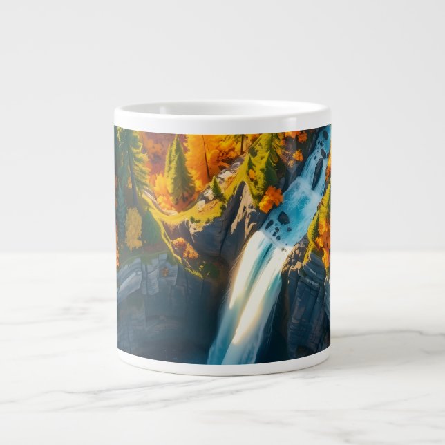 Autumn Canyon Waterfall – Vibrant Fall Forest Land Jumbo Mugg (Framsidan)