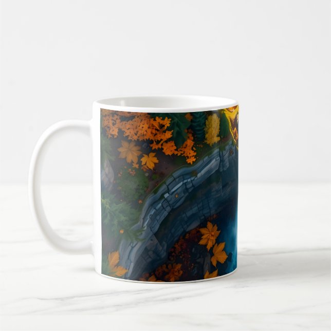 Autumn Canyon Waterfall – Vibrant Fall Forest Land Kaffemugg (Vänster)