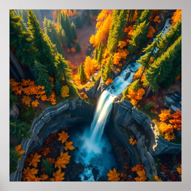 Autumn Canyon Waterfall – Vibrant Fall Forest Land Poster (Framsidan)
