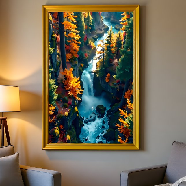 Autumn Canyon Waterfall – Vibrant Fall Forest Land Poster (Skapare uppladdad)