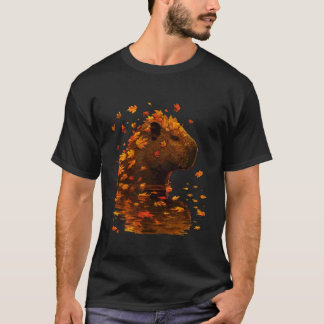 Autumn Capybara Art Cozy Fall Leaves Serene Animal T Shirt