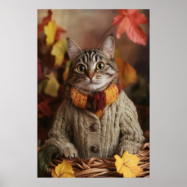 Autumn Cat Art Print, Cozy Fall Poster (Framsidan)