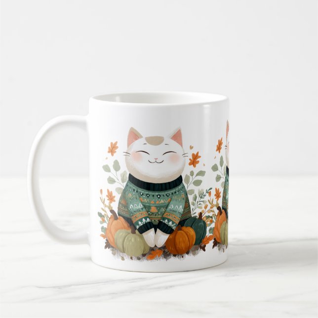 Autumn Cat Mug with Cozy Sweater Kaffemugg (Vänster)