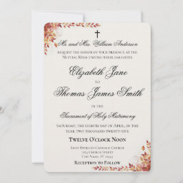 Autumn Catholic Red and Gold Wedding Invitation Inbjudningar