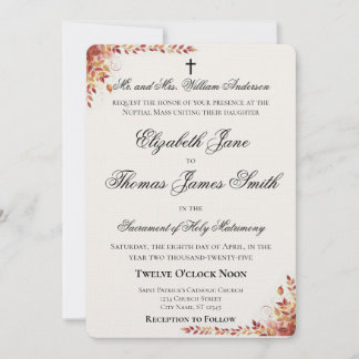 Autumn Catholic Red and Gold Wedding Invitation Inbjudningar